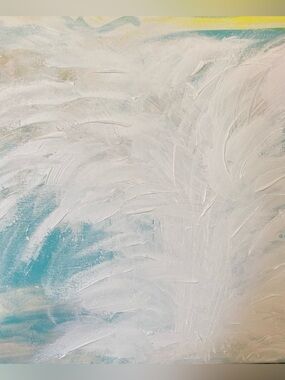 Tranquil White & Blue Abstract Canvas Painting.  Rushing Water. original